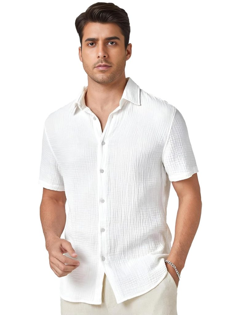 WEBRIC Shirt for Men | Mens Casual Shirt | Men Stylish Half Sleeve Shirt | Men Polycotton Shirt | Men's Regular Fit | Men Formal Shirt | Men's Textured Popcorn Slim Fit