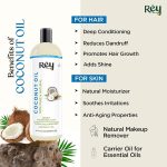 Rey Naturals Cold Pressed Castor Oil & Virgin Coconut Oil For Hair Growth - 200ml×2 | Coconut Oil For Skin Care | Castor Oil For Skin, Eyelashes & Eyebrows | Non Comedogenic Hair Oil For Hair Growth - Image 3