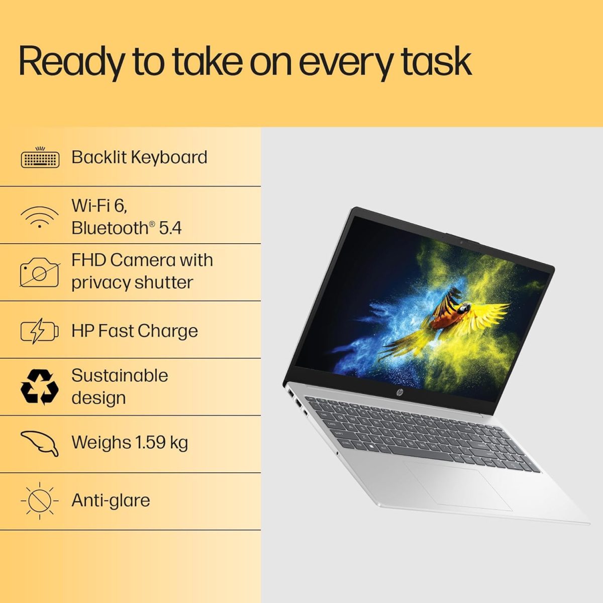 HP 15, AMD Ryzen 7 5825U, 16GB DDR4, 512GB SSD, 15.6-inch(39.6cm) Anti-Glare, FHD, Radeon Graphics, Backlit KB, 1080p HD cam (Win11, M365 Basic(1yr),Office Home24, Silver, 1.69kg) fc0476AU - Image 4