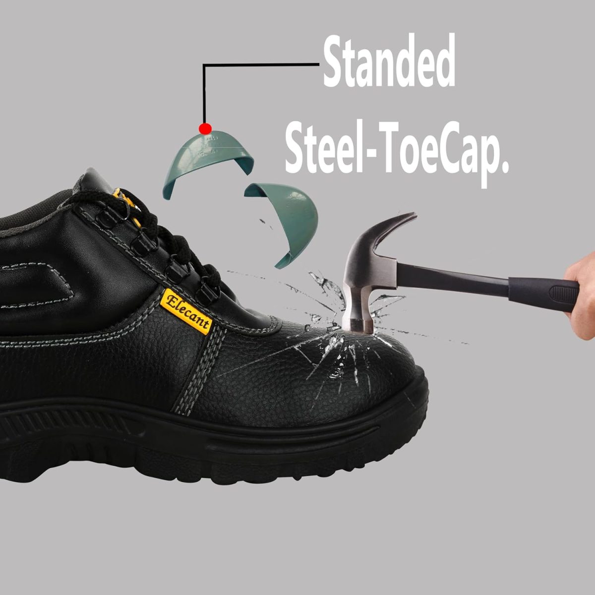 ELECANT Lace-up Steel Toe, PVC Sole and Rexine Upper Black Safety Shoes for Construction, Factory and Industrial Work||Safety Shoes for Men - Image 6