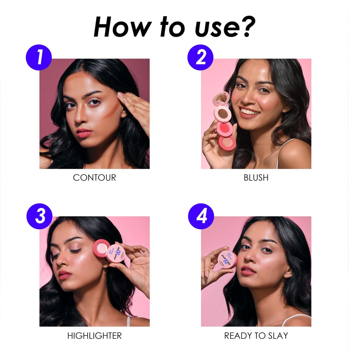 Blue Heaven Stack & Slay Multi Task Trio Countor, Blush & Highlighter For Face Makeup Fights Skin Aging, Nourishing & Moisturizing, Sunshine Light 5.4g - Image 6
