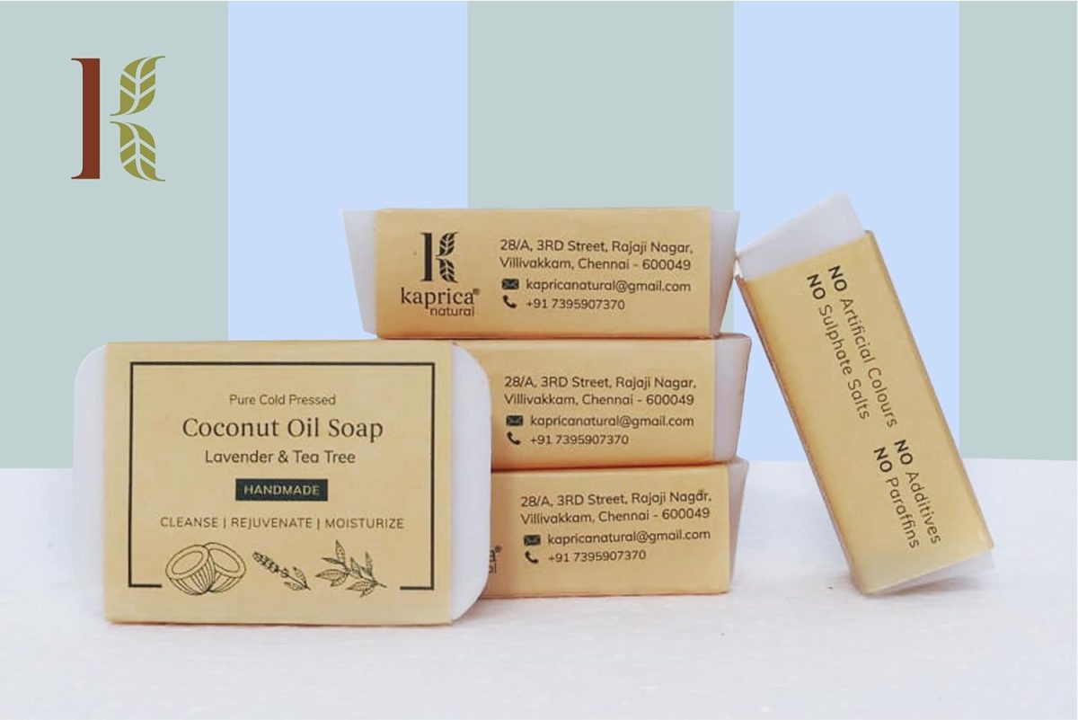 Kaprica Natural Handcrafted Pure Cold Pressed Coconut Oil Soap- Lavender and Tea Tree (pack of 5) - Image 6