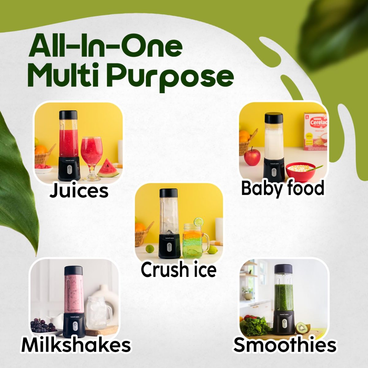 InstaCuppa Portable Blender for Smoothies and Juices, Mixer Juicer that Crushes Ice, Electric Shaker USB Rechargeable Battery with 4000 mAh 230 Watts Motor, 500 ML Juice Maker for Busy Moms - Image 3