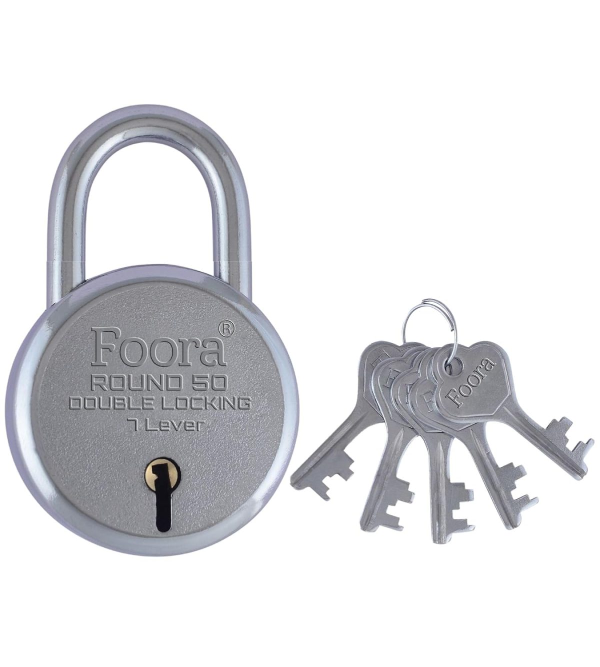 Foora Round 50mm Lock with 5 Keys, Double Locking, 7 Lever Small Padlock – Ideal for Home, Gate, and Door Security