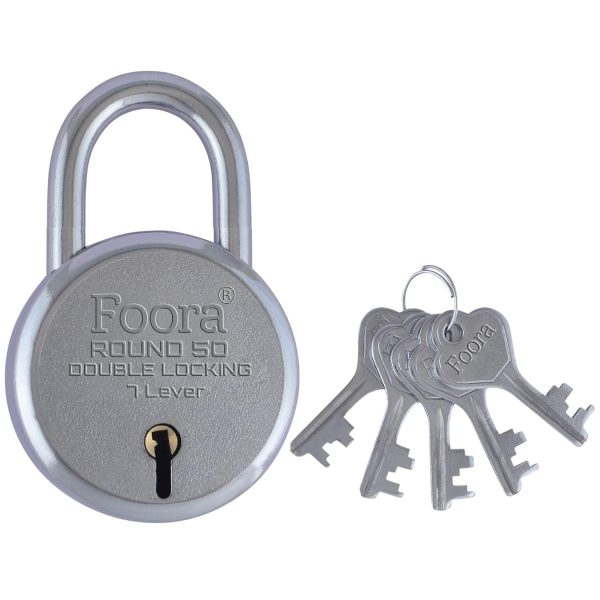 Foora Round 50mm Lock with 5 Keys, Double Locking, 7 Lever Small Padlock – Ideal for Home, Gate, and Door Security