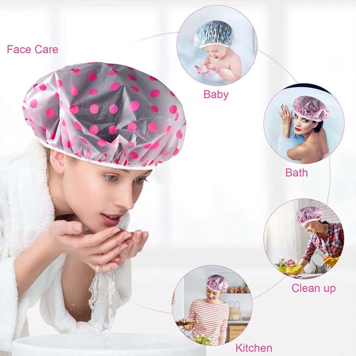 TRICSTER Shower Cap Set of 6 for Women, Reusable Waterproof Elastic Eva Free-Size Bathroom Shower Caps - For Homes, Spas, Salons, Hair Treatment, Beauty Parlors (Multicolored and Multi-design) - Image 3