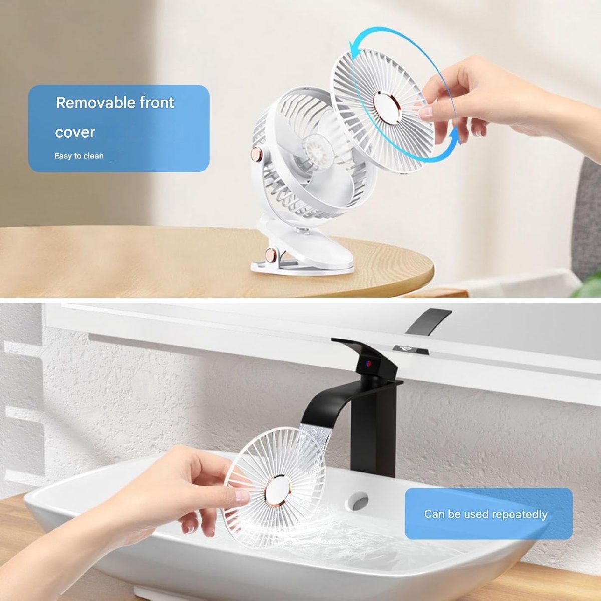 REXERA 𝟔" 𝐈𝐧𝐜𝐡 Rechargeable Desktop Mini 𝐂𝐥𝐢𝐩 𝐅𝐚𝐧 with 𝐋𝐄𝐃 Lighting | High Speed Rechargeable Table Fan for Home | 𝟓 𝐒𝐩𝐞𝐞𝐝 Modes Portable fan for Home— Office (Blue) - Image 7