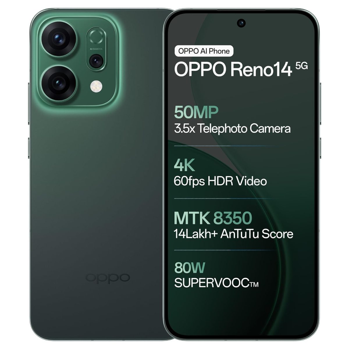 OPPO Reno14 5G (Forest Green, 12GB RAM, 512GB Storage)