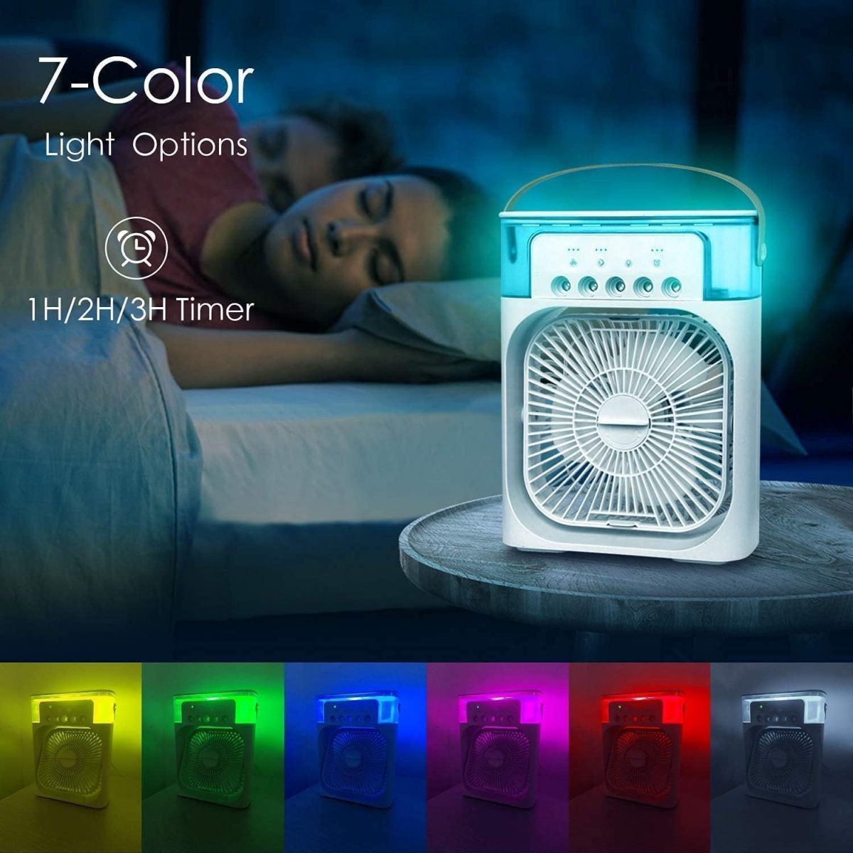 TEKCOOL Mini Cooler for Room Cooling AC Portable Mini Fan Artic Cooler with 7 Colors LED Light, 1/2/3 H Timer, 3 Wind Speeds and 3 Spray Modes for Office,Home,Dorm,Travel1, - Image 6
