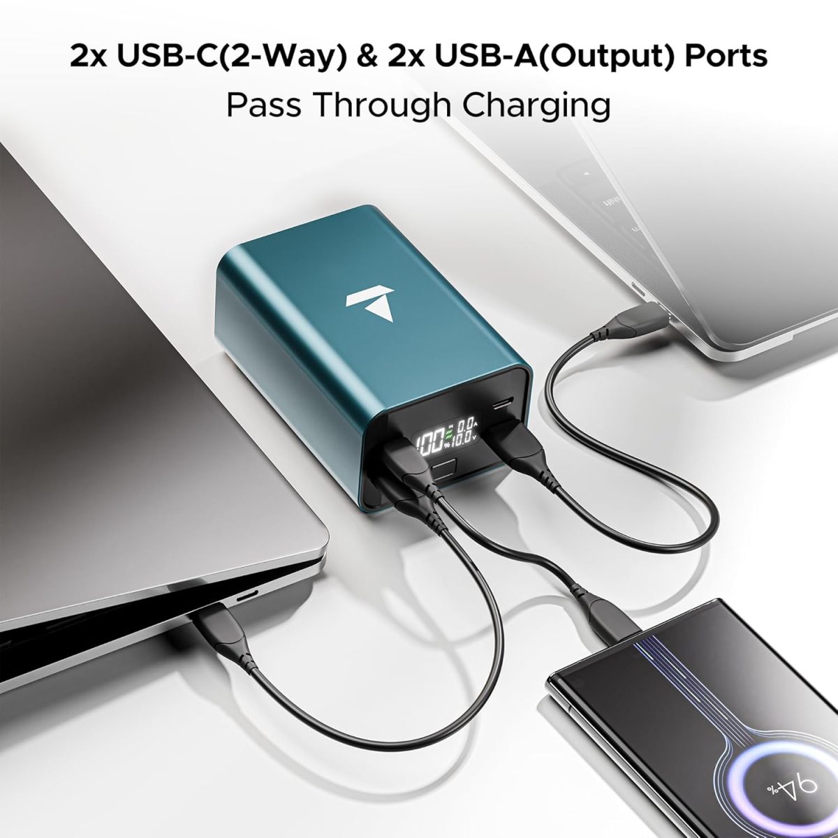 boAt EnergyShroom PB600 PowerPulse 27000mAh Power Bank| 160W Total Output, 2xUSB-C (2-Way Port), 2xUSB-A Port, 100W Type-C to C Cable, Compatible w/Laptop, Smartphone, Tablets Earphone,Watch(Gunmetal) - Image 5