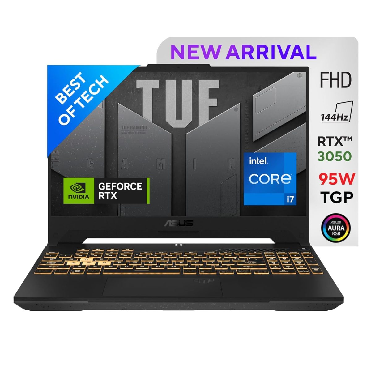 ASUS TUF Gaming F15 12th Gen, Intel Core i7-12700H Gaming Laptop(NVIDIA RTX 3050-4GB/95W TGP/16GB RAM/512GB SSD/FHD/15.6"/144Hz/RGB KB/90WHr/Windows 11//Jaeger Gray/2.20 Kg) FX577ZC-HN193W
