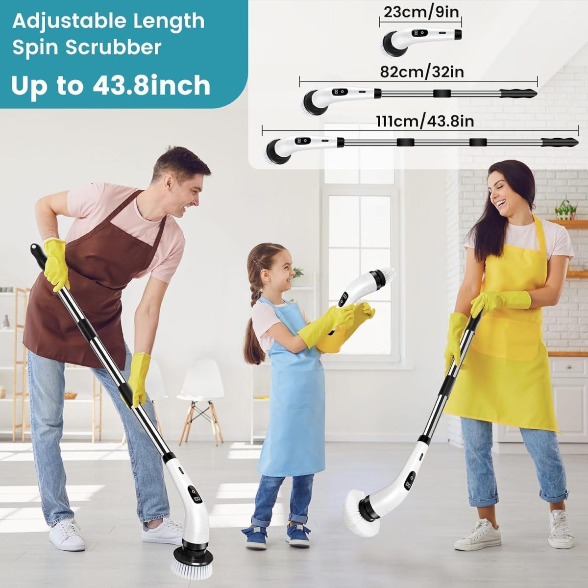 COFENDY Electric Spin Scrubber,Cleaning Brush Scrubber for Home, 400RPM/Mins-9 Replaceable Brush Heads-90Mins Work Time,Adjustable Size,2 Adjustable Speeds for Bathroom Shower (White) - Image 8