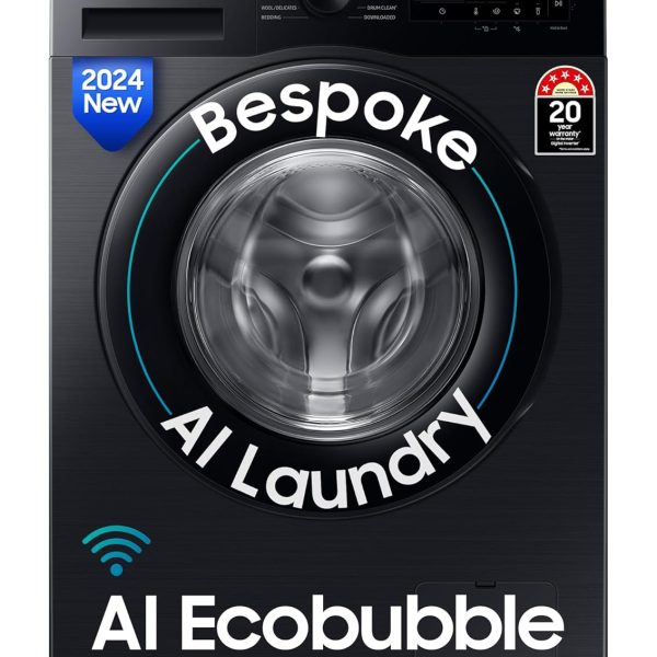 Samsung 12 kg, 5 Star, Super Speed, Wi-Fi, Hygiene Steam with Inbuilt Heater, Digital Inverter, Fully-Automatic Front Load Washing Machine (WW12DG5B24ABTL, Black)