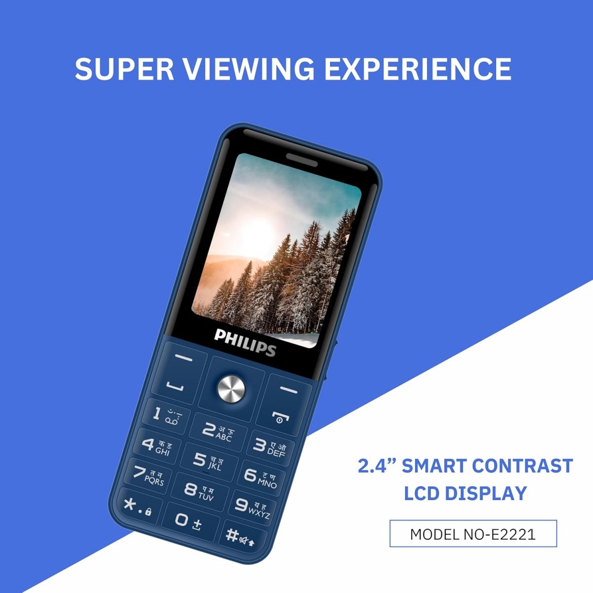 Philips All-New E2221 Sleek & Stylish |Keypad Mobile with 2.4" Screen|2500 MAH Battery | 2030mm Speaker| Wireless FM | Bright Torch| Digital Camera|Blue - Image 2