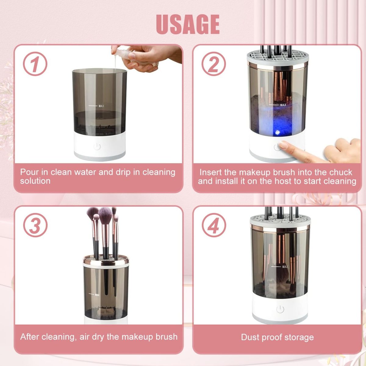 Electric Makeup Brush Cleaner,USB Automatic Cosmetic Brush Cleaner,Upgraded Electric Makeup Brush Cleaner for All Size Beauty Makeup Brushes,Auto-Rotating Brush Cleaner Deep Cleaning(Multi) - Image 4
