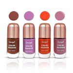 Sassigal Color Fashion Nail Paint Set 4 Shades | High Shine, Glossy Finish | Quick-Dry, (11ml Each) (Brown, Purple, Orange, Pink Shimmer, 11Ml)