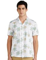 Van Heusen Men's Cotton Slim Fit Print Half Sleeves Casual Resort Collar Shirt