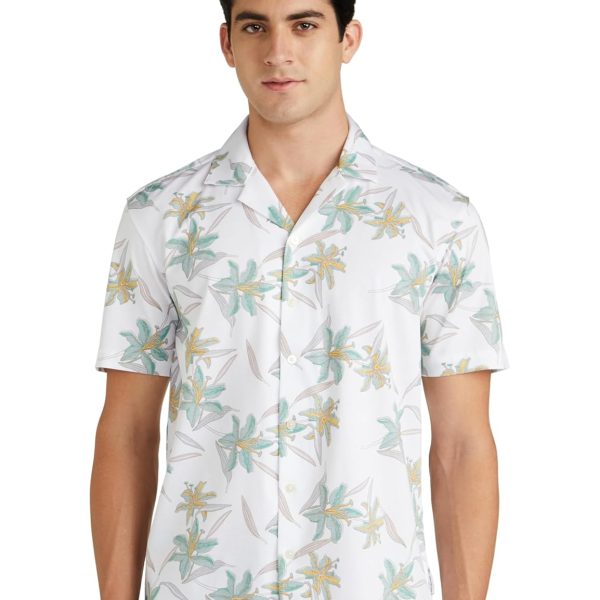 Van Heusen Men's Cotton Slim Fit Print Half Sleeves Casual Resort Collar Shirt