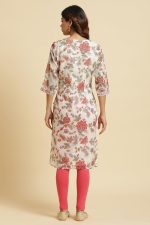 W for Woman Women's Cotton Relaxed Fit Casual Ecru Kota Kurta with Floral Print - Image 4