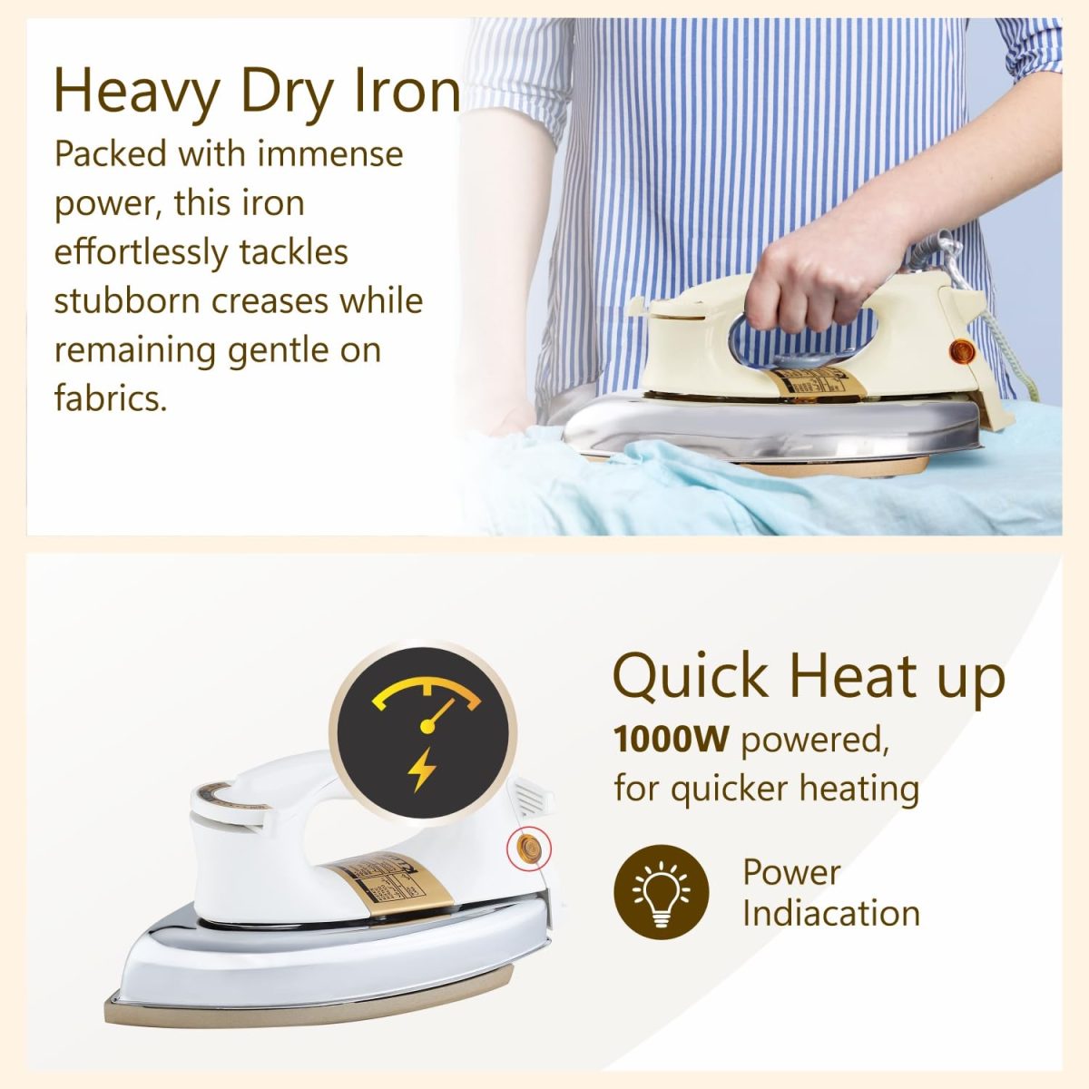 Rico 1000W 2KG Heavy Weight Dry Iron With 2 Years Replacement Warranty | Japanese Quick Heat Technology with Advance Sole Plate Iron Press | Shock Proof Iron Box for Clothes | Made In India - AI13 - Image 5