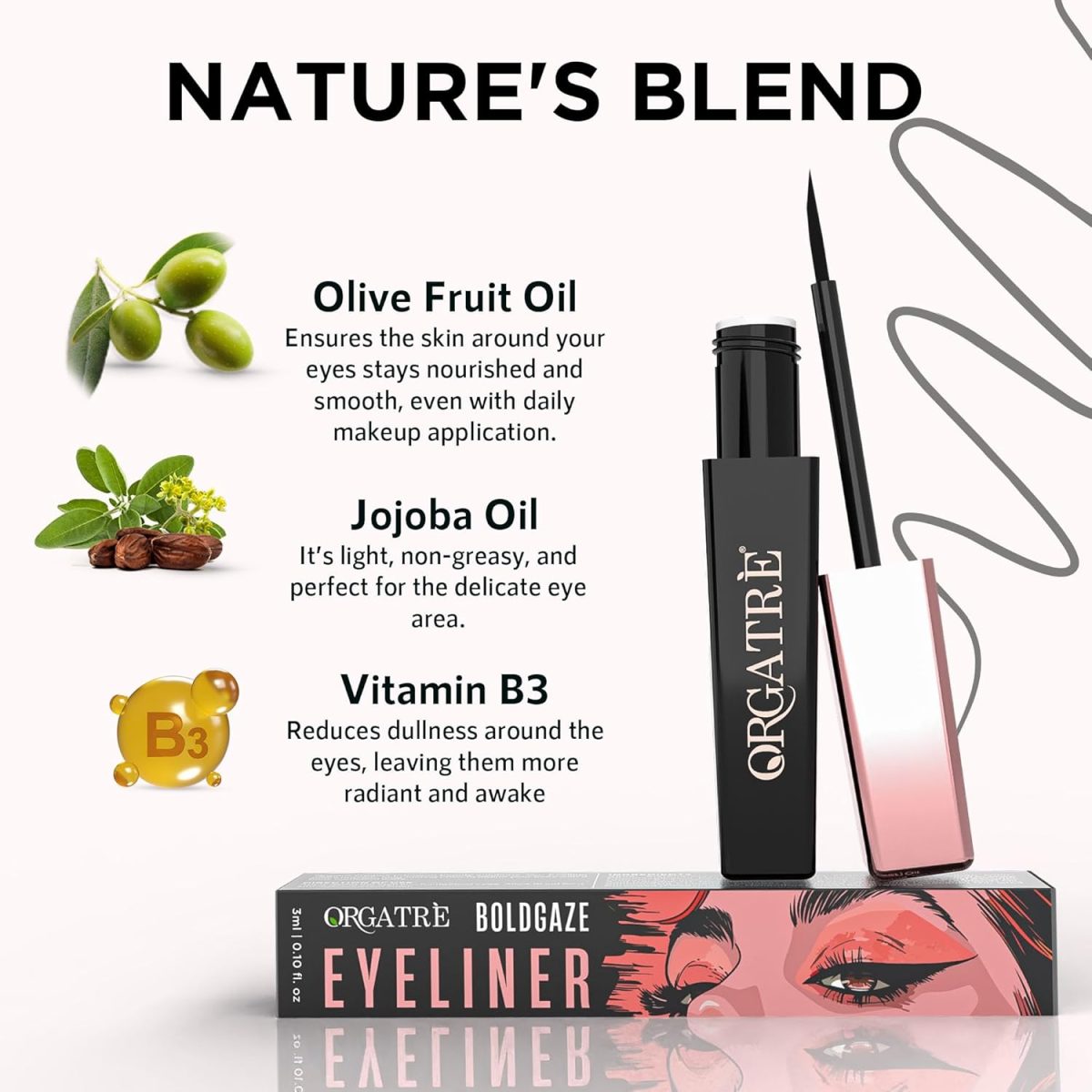 ORGATRE BoldGaze Black Eyeliner | Waterproof, Smudge-Proof, Long-Lasting | Matte Finish | Quick Dry, Fine Tip for Precise Application – 3ml - Image 3