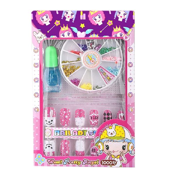 TLISMI Artificial Nails With Nail Paint Nail Art Kit for Kids Girls Birthday Party Return Gift Nail Art Kit Design Glitter Beads Stamping Glue Multicolor (Nail Art Kit New Pack of 1)