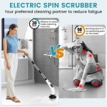 COFENDY Electric Spin Scrubber,Cleaning Brush Scrubber for Home, 400RPM/Mins-9 Replaceable Brush Heads-90Mins Work Time,Adjustable Size,2 Adjustable Speeds for Bathroom Shower (White) - Image 4