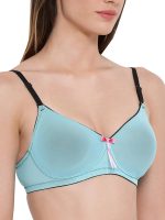 Clovia Women's Powernet Solid Padded Full Cup Wire Free T-Shirt Bra in Blue - Image 3