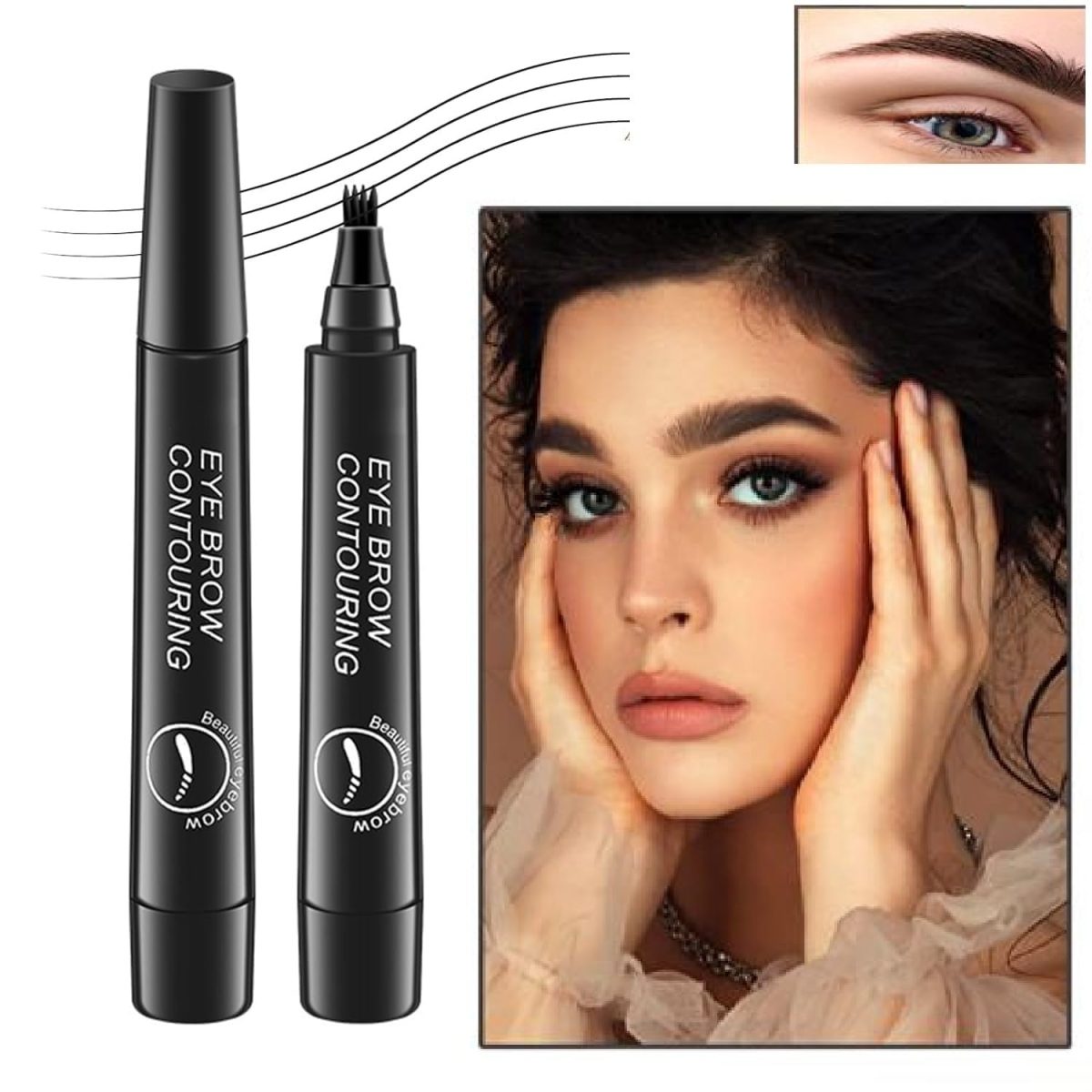 Magical Eyebrow Waterproof Brow Pencil, Eyebrow Contouring Pen,4 Tip Eye Brow Pencils for Women Makeup,natural & long-lasting finish 3d Microblading Eyebrow Pen Pencil,24h Smudge Proof (Black) - Image 8