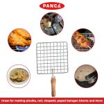 PANCA Papad Jali Roast, Paneer Grill, Roti Maker, Barbeque Jali Roaster Chapati Toast Grill Wooden Handle Vegetable tandoor net, Baigan Bharta (Square) - Image 2