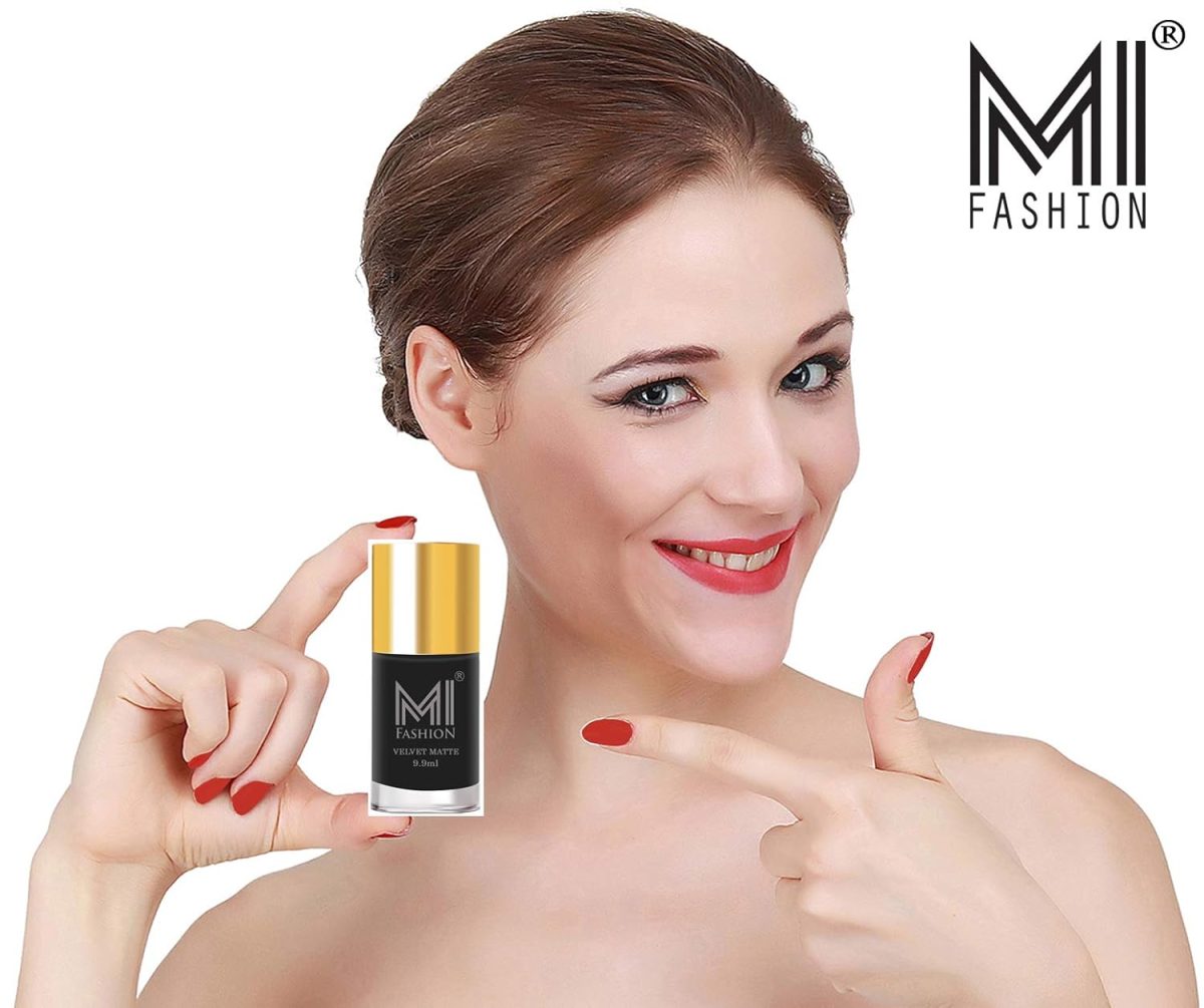 MI FASHION Smooth Matte Nail Polish Set of 4 Pcs Combo Multicolor 9.9ml each - Green, Grey, Blue, Black Nail Paints - Image 3