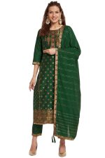 SHOPPING QUEEN Women's Jacquard jari Silk Kurta,Dupatta with Pant