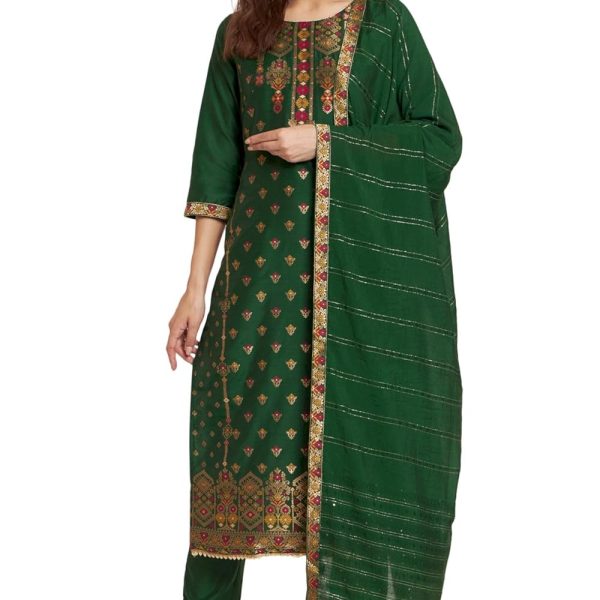 SHOPPING QUEEN Women's Jacquard jari Silk Kurta,Dupatta with Pant