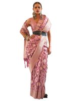 AKHILAM Women's Kalki Koechlin Banarasi Organza Silk Saree With Unstitched Blouse Piece