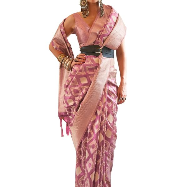 AKHILAM Women's Kalki Koechlin Banarasi Organza Silk Saree With Unstitched Blouse Piece