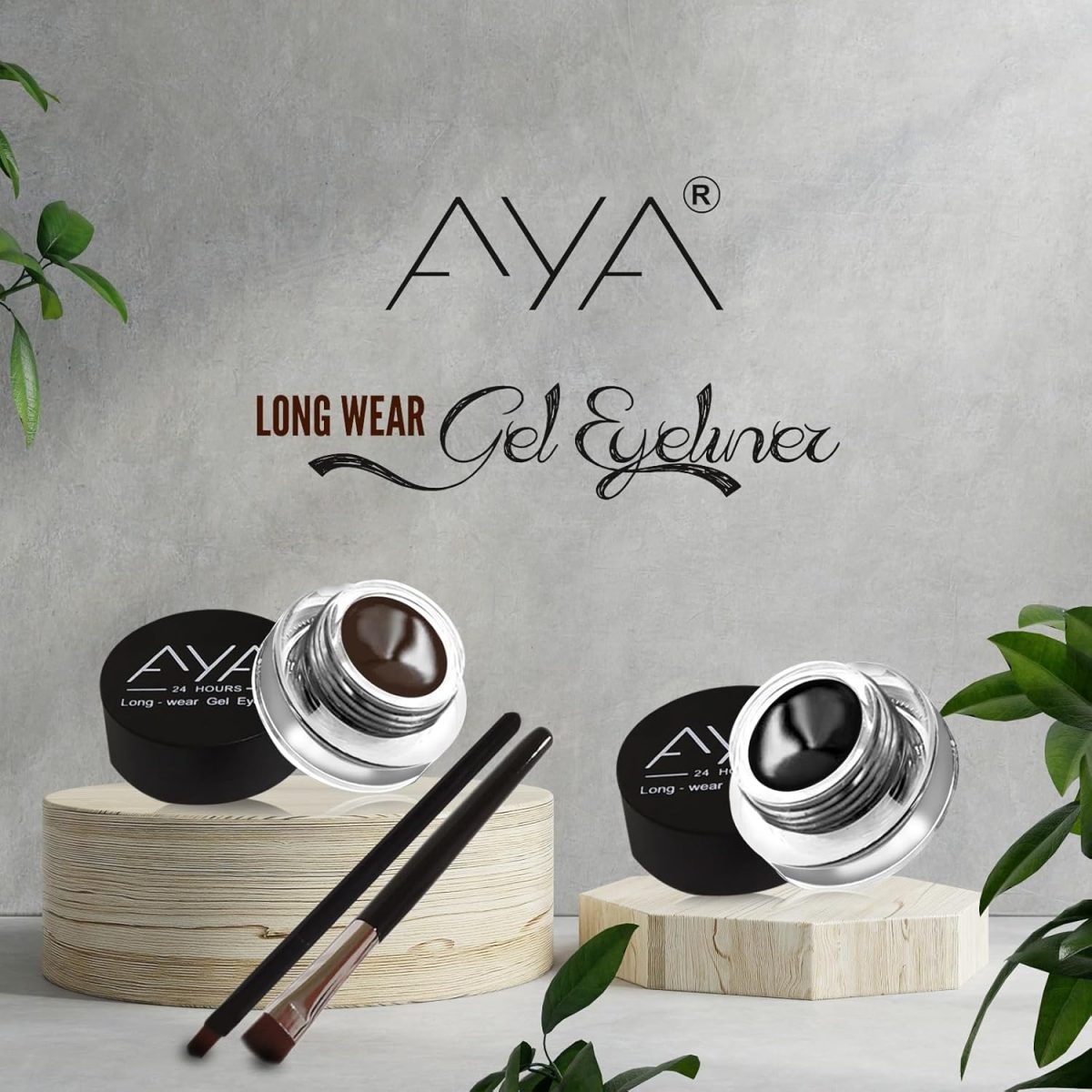 AYA Eye Makeup 2 in 1 Brown + Black Gel Eyeliner Make Up Water-proof Smudge-proof Set Eye Liner With Application Brushes - Image 4