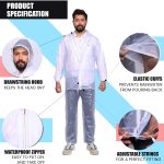 HACER Crystal Men Raincoat Water Resistant Rain Coat with Adjustable Hood Drawstring Hem Set of Top & Bottom with Carrying Pouch (XXL Size, Transparent) - Image 3