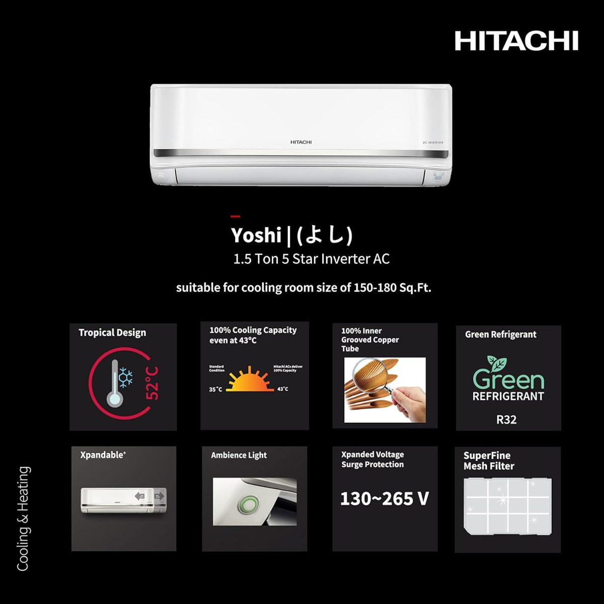 Hitachi 1.5 Ton 5 Star ice Clean Inverter Split AC (100% Copper, Dust Filter, Yoshi 5600XXL, R32 - RAS.Y518PCAISL, Dual Platinum) - Image 5