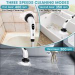 COFENDY Electric Spin Scrubber,Cleaning Brush Scrubber for Home, 400RPM/Mins-9 Replaceable Brush Heads-90Mins Work Time,Adjustable Size,2 Adjustable Speeds for Bathroom Shower (White) - Image 9