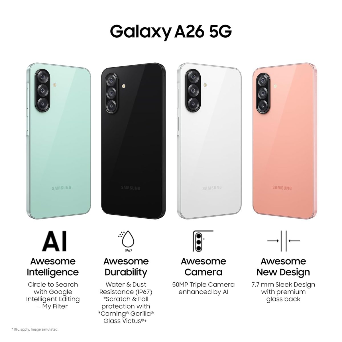 Samsung Galaxy A26 5G (Awesome Peach, 8GB, 128GB) | Awesome Intelligence (AI) | Circle to Search | Gemini Live | FHD+ sAMOLED Display | 50MP OIS Camera | IP67 Rated - Image 2