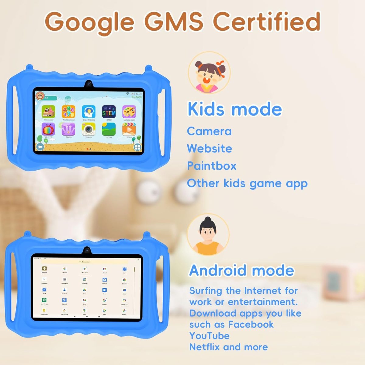 aiprotablet Kids Tablet, 7 Inch Android 11 Tablet For Kids, 6GB(2+4) Ram 32GB ROM 128GB Expand, Toddler Tablet With Wifi, Bluetooth, Parental Control, Dual Camera, Gps, Shockproof Case (Blue) - Image 3