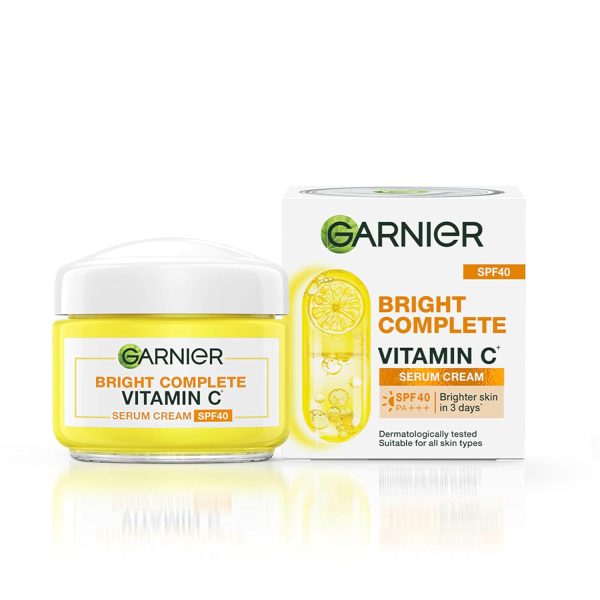 Garnier Skin Naturals, Day Cream, Brightening & Protects Skin from Sun, Bright Complete Vitamin C Serum Cream, 45 g