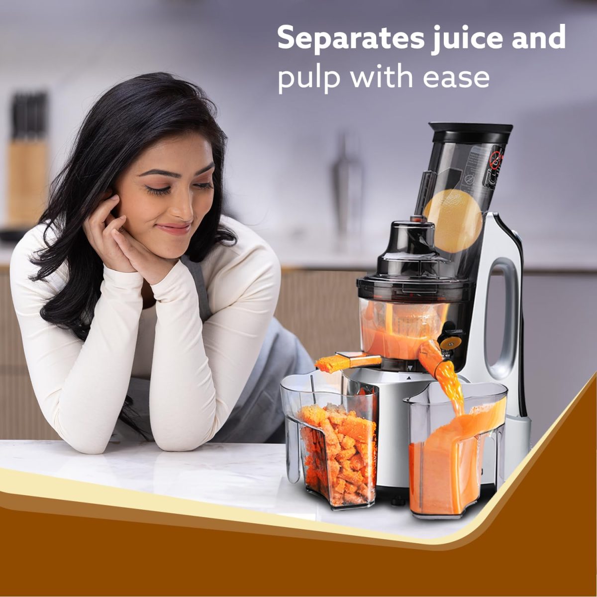 AGARO Imperial Slow Juicer, Professional Cold Press Whole Slow Juicer, 240 Watts Power Motor, 3 Strainers, All-in-1 Fruit & Vegetable Juicer, Grey/Black - Image 4