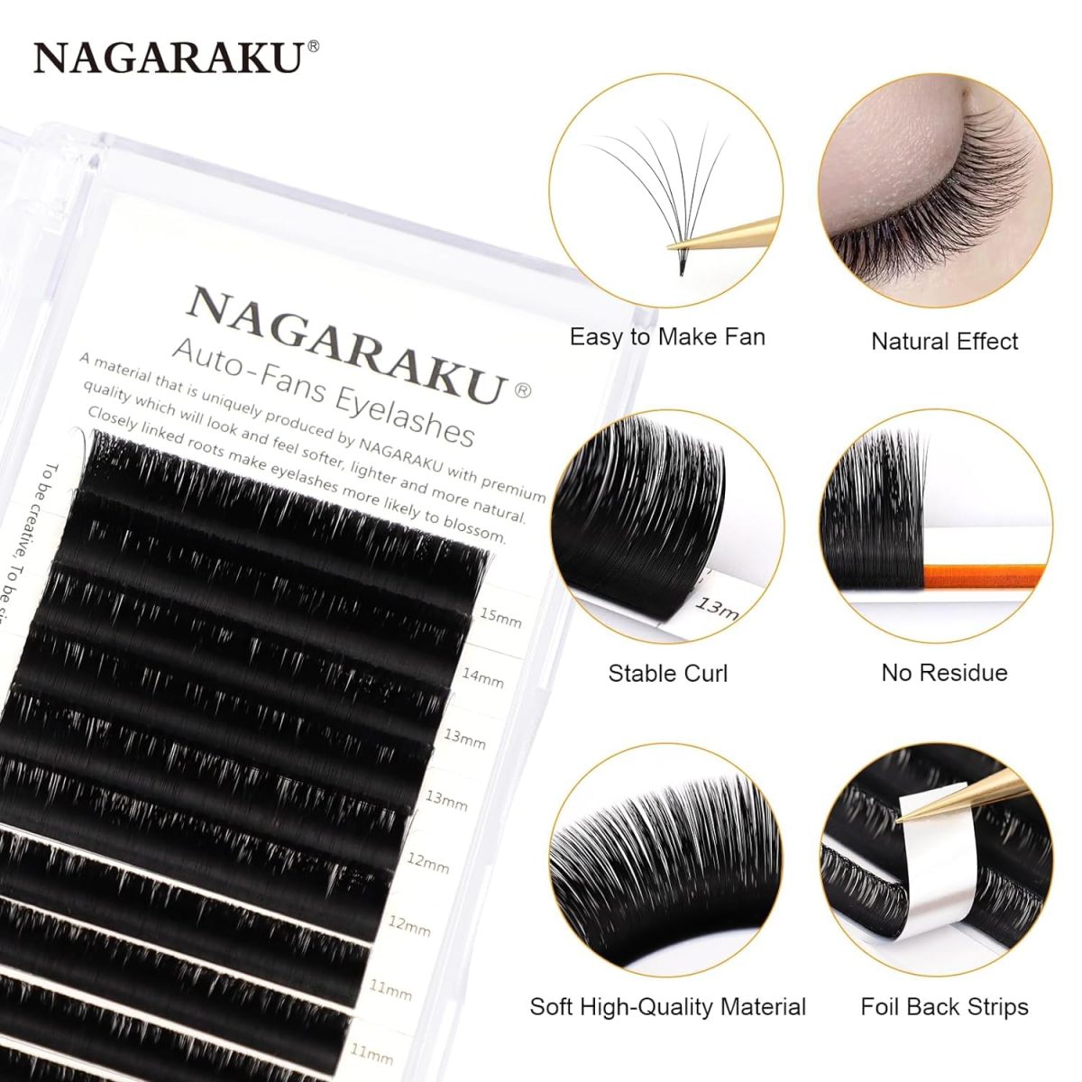 NAGARAKU Easy Fanning Auto Fans Eyelash Extension Self Handing Making Fast Bloom Flowering Pre-bonded Lashes Mega Volume 12 Row/Tray With Thickness 0.07mm Curl C (Length - 12mm) - Image 2