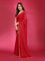 SAREEVILLA Womens New Latest Bollywood Party Fancy Soft Zimmy Choo Slik Embelished Lace Work Saree With Blouse | Saree For Womens - Image 4