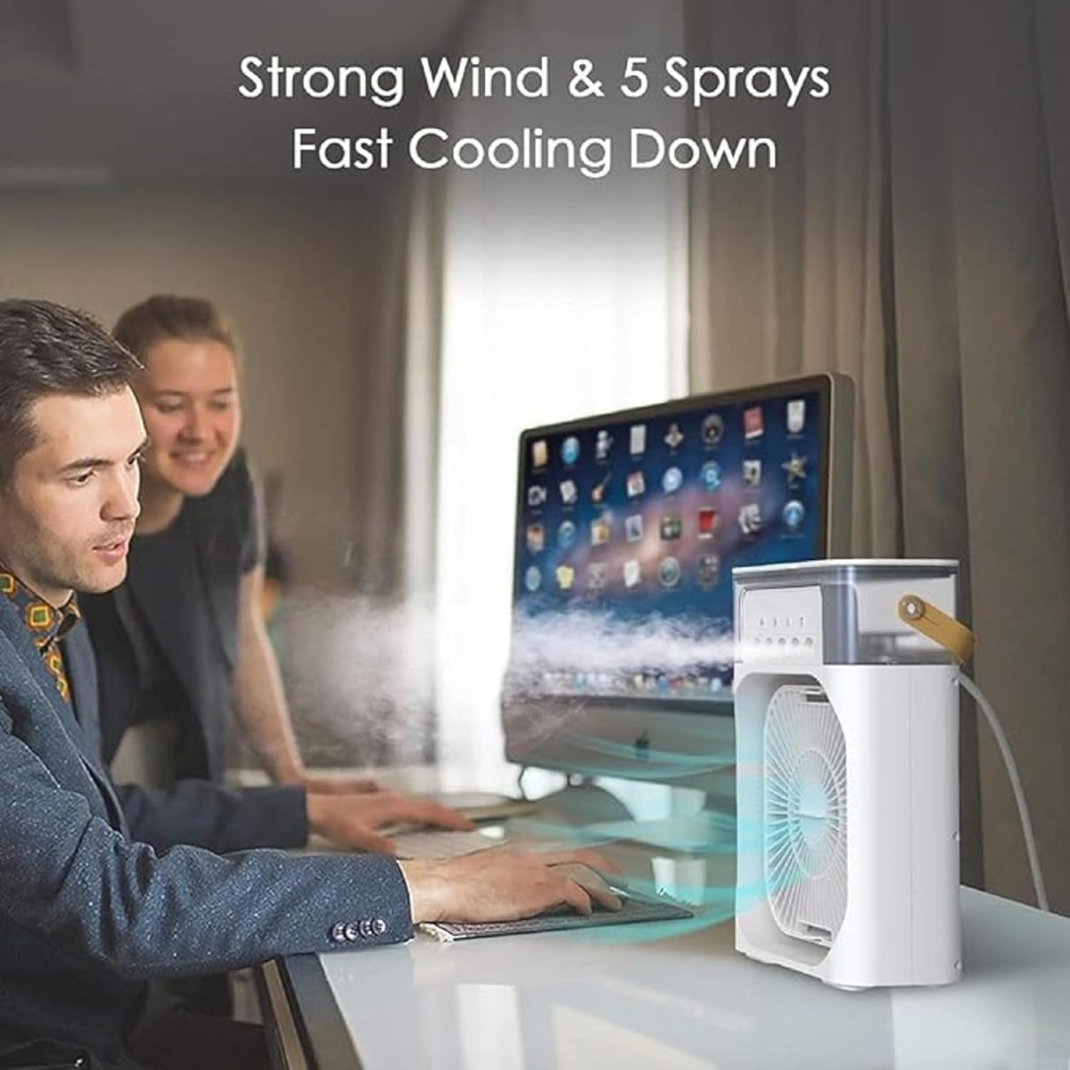 JB'S LAND™ Portable Air Conditioner Fan, Mini Evaporative Air Cooler with 7 Colors LED Light, 1/2/3 H Timer, 3 Wind Speeds and 3 Spray Modes for Office, Home, Dorm, Travel (Multi Colour) - Image 8