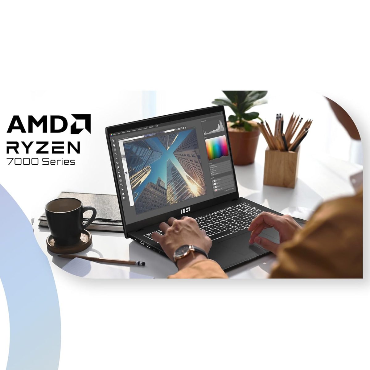MSI Modern 15, AMD 7th Gen. Ryzen 5-7530U, 40CM FHD 60Hz Laptop(16GB/512GB NVMe SSD/Windows 11 Home/MSO 2021/AMD Radeon Graphics/Classic Black/1.7Kg), B7M-427IN - Image 2