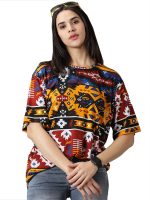 RodZen Oversized Cotton All Over Printed Loose Fit T-Shirt for Women/Girls