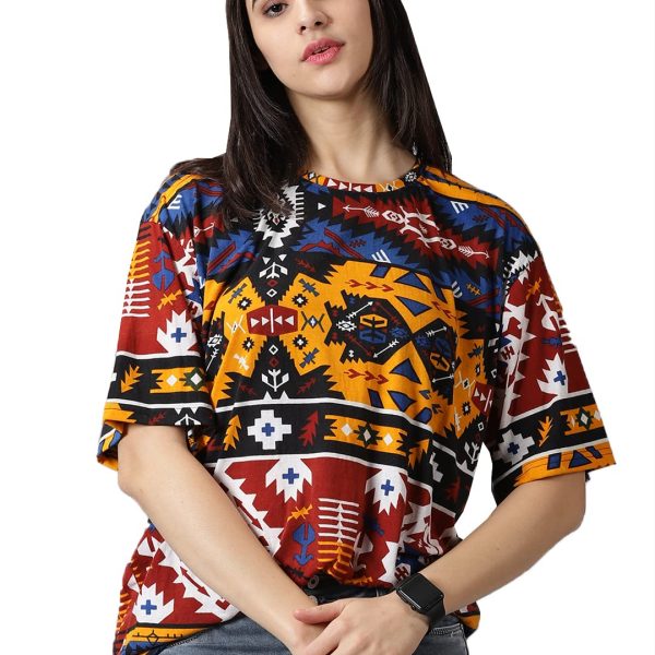 RodZen Oversized Cotton All Over Printed Loose Fit T-Shirt for Women/Girls