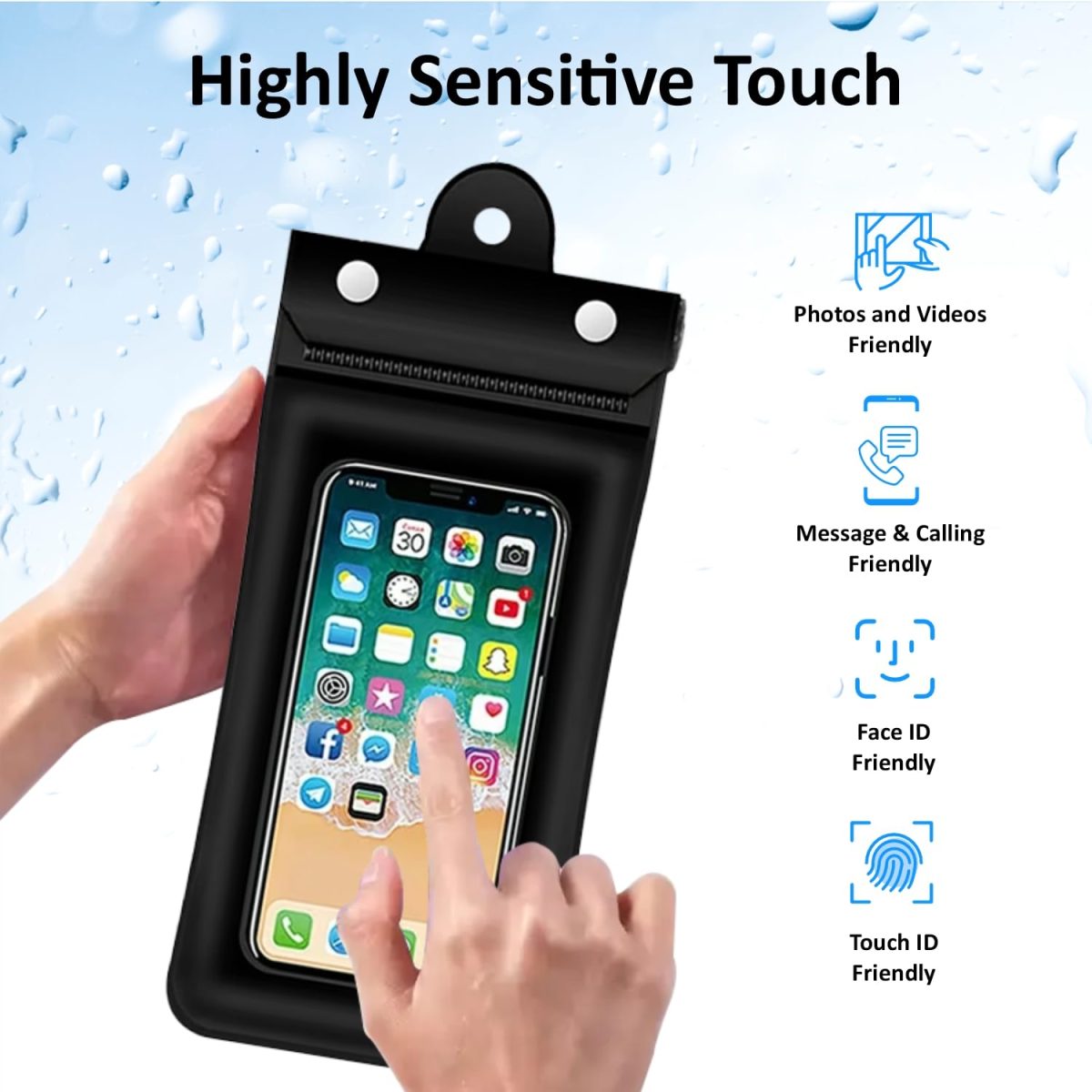 Humble Universal Waterproof Pouch with HD Clarity, Floating Design, Triple-Layer Locking System, and Hands-Free Lanyard – Perfect for Swimming, Boating, Pool, Beach – Fits Smartphones up to 6.9"–Black - Image 3